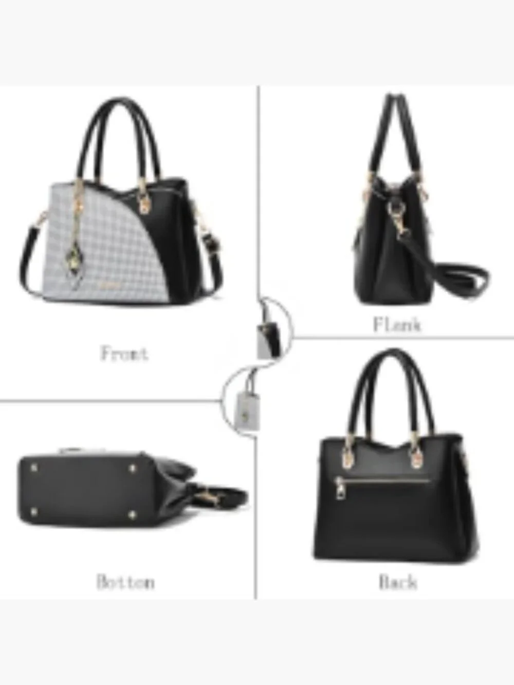 Top Handle Satchel Shoulder Bag Tote with Gold Hardware